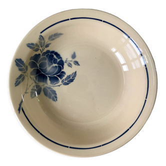 Round dish hollow blue flowers Saint-Amand years 30-40