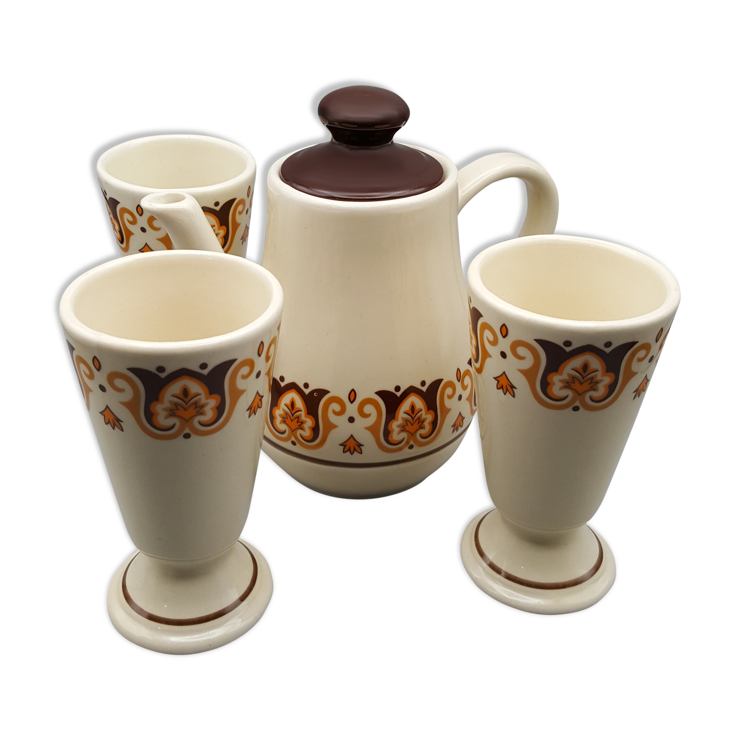 Coffee tea maker with 3 mugs cups Porcelain and fire Jet Nomar