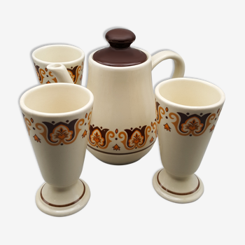 Théière cafetière avec 3 mugs tasses Porcelaine et Feu Jet Nomar