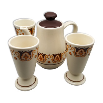 Coffee tea maker with 3 mugs cups Porcelain and fire Jet Nomar