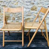 Set of 2 vintage folding chairs, rattan cane for Habitat, circa 70/80