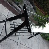 Console in black lacquered wood and chromed metal / vintage 60s-70s