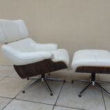 Armchair relax lounge and ottoman leather white rosewood