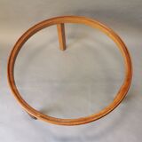Round bass table in oak and glass, 50s