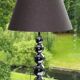Pair of contemporary lamps with chrome base and 20th-century shade.
