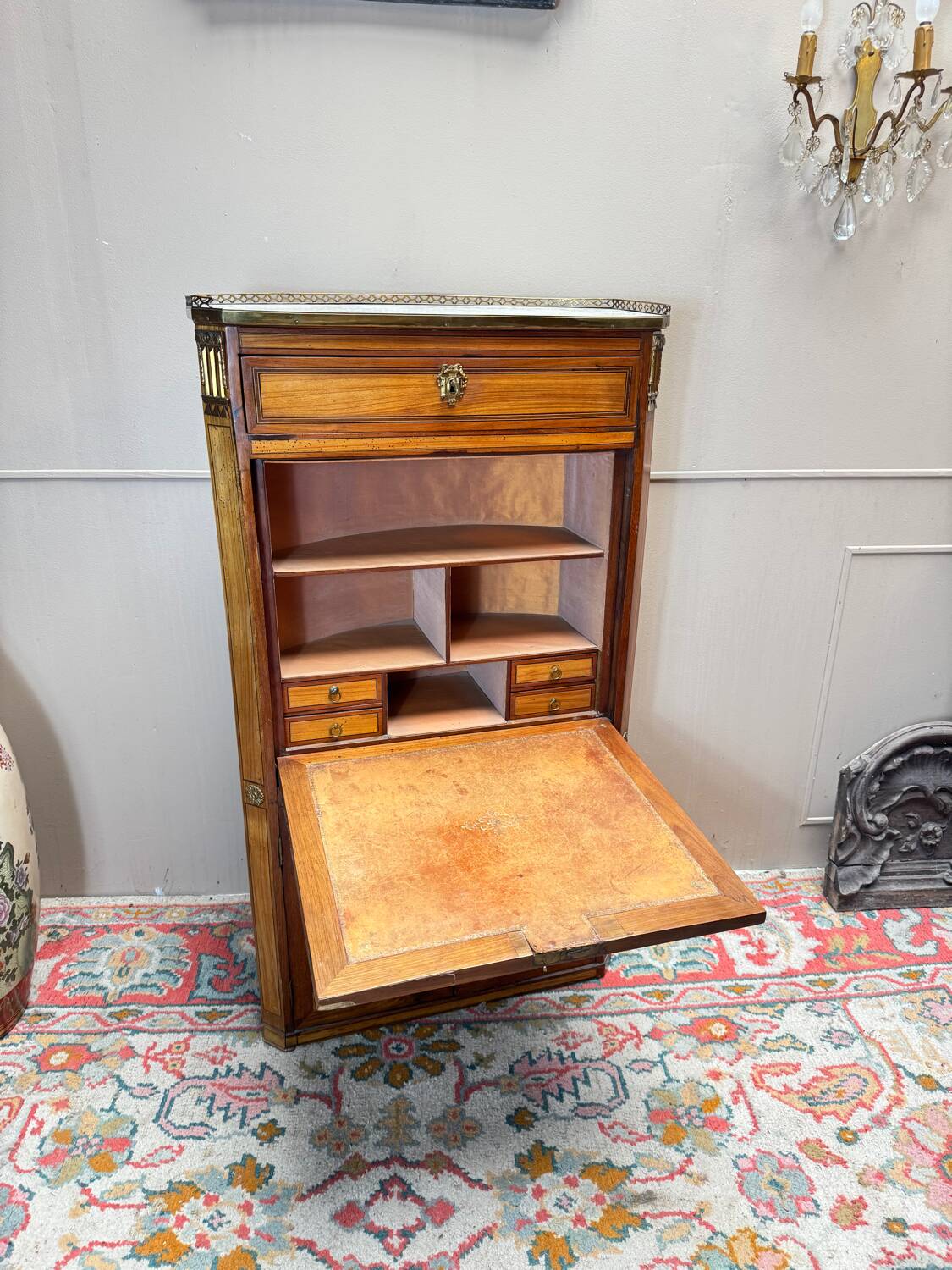 Tuart jean-baptiste ii marquetry wood secretary, stamped