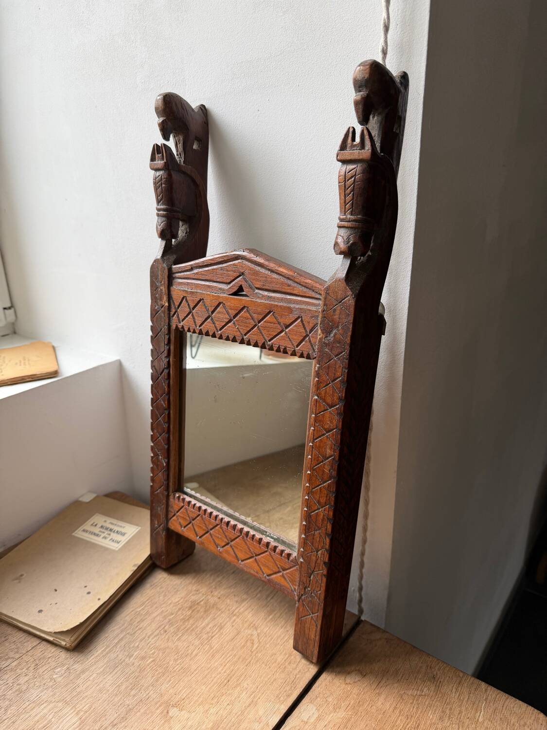 Carved solid wood mirror