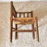 Vintage corner chair in turned oak and straw