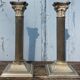 Duo of silver metal column candle holders