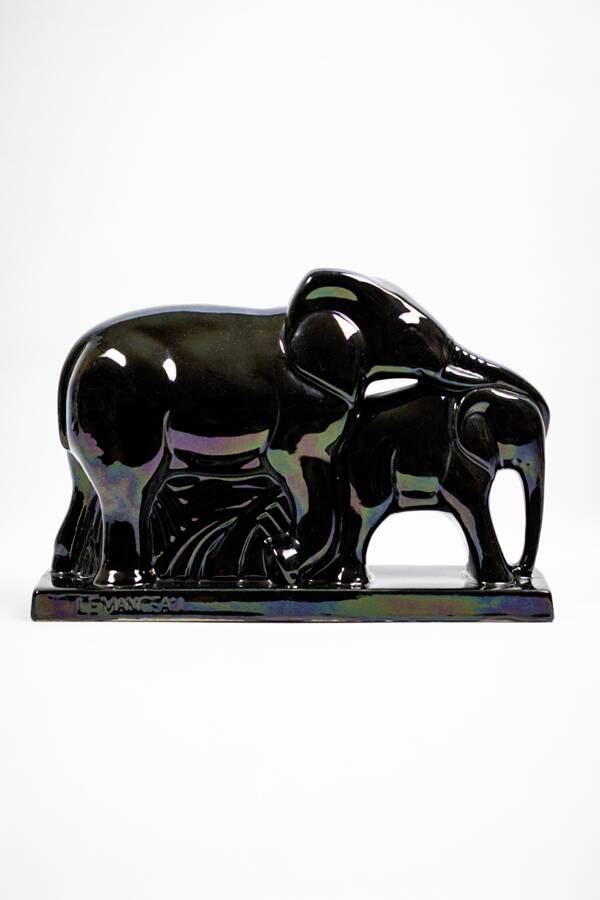 Charles lemanceau, saint-clément earthenware factory - elephant and baby elephant