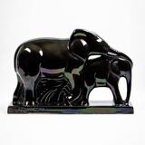 Charles lemanceau, saint-clément earthenware factory - elephant and baby elephant