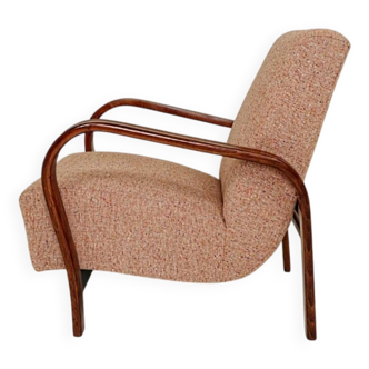 Fauteuil vintage art deco rosé pâle bois courbé 1940 Kozelka Kropacek