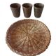 3 vintage 70s glazed stoneware cups and the wicker tray.