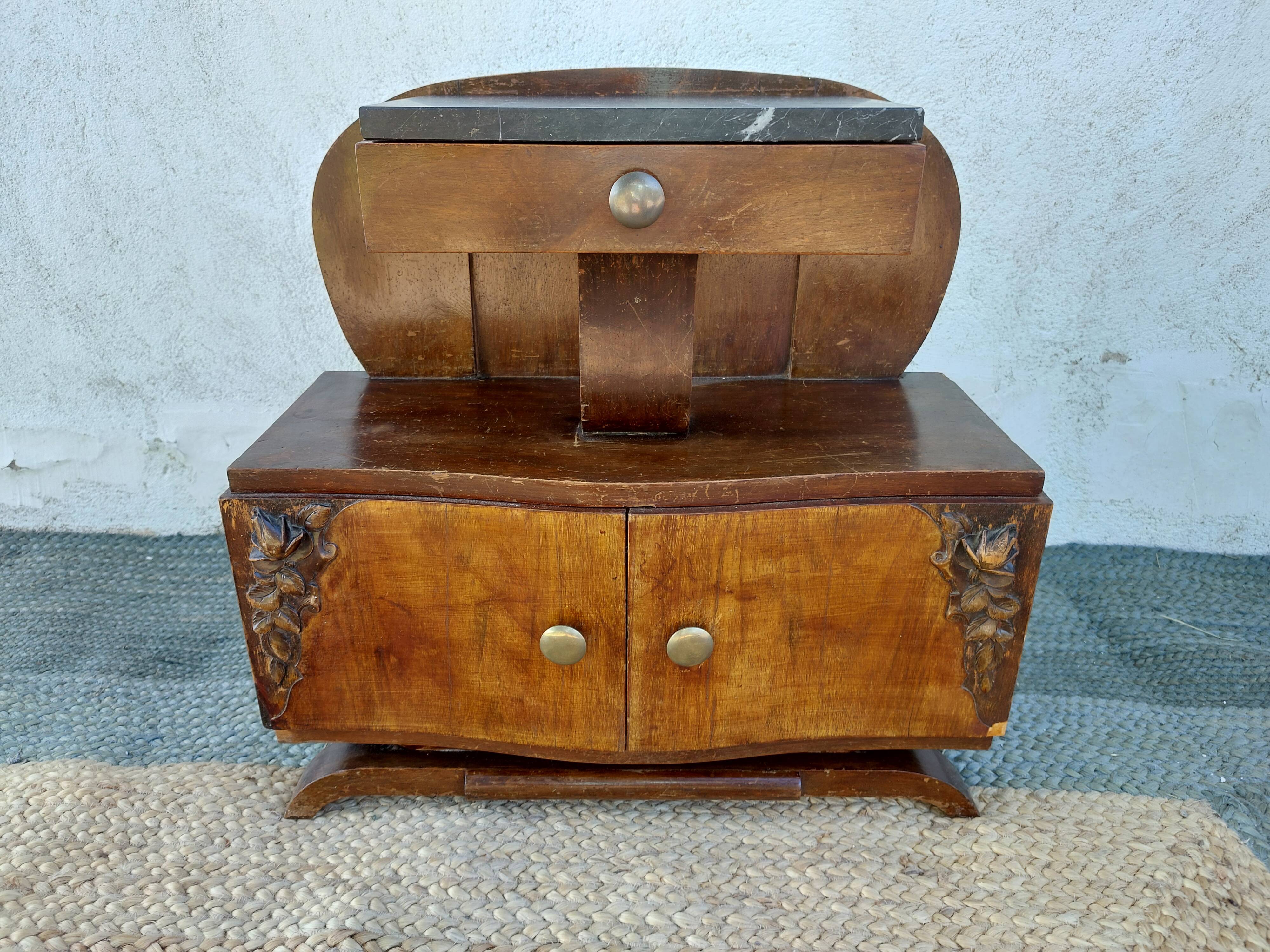 Art deco bedside table, black marble