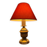 Large wooden and brass table lamp with shade – unique piece