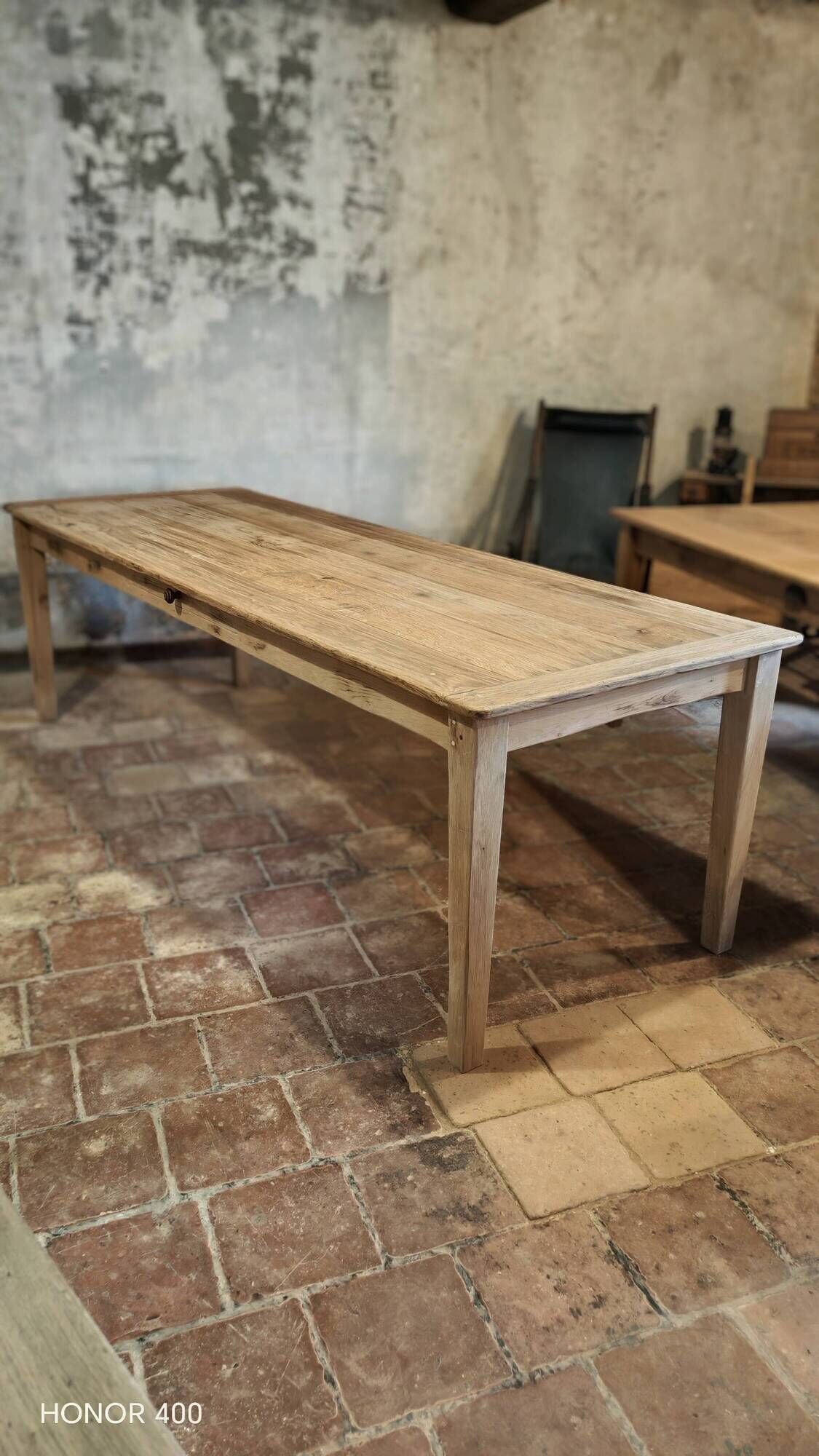 Solid oak farmhouse table "brut" 247x89, top "chocolate oak"