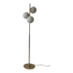 Cluster floor lamp with 3 spherical lamps in gold metal and white glass