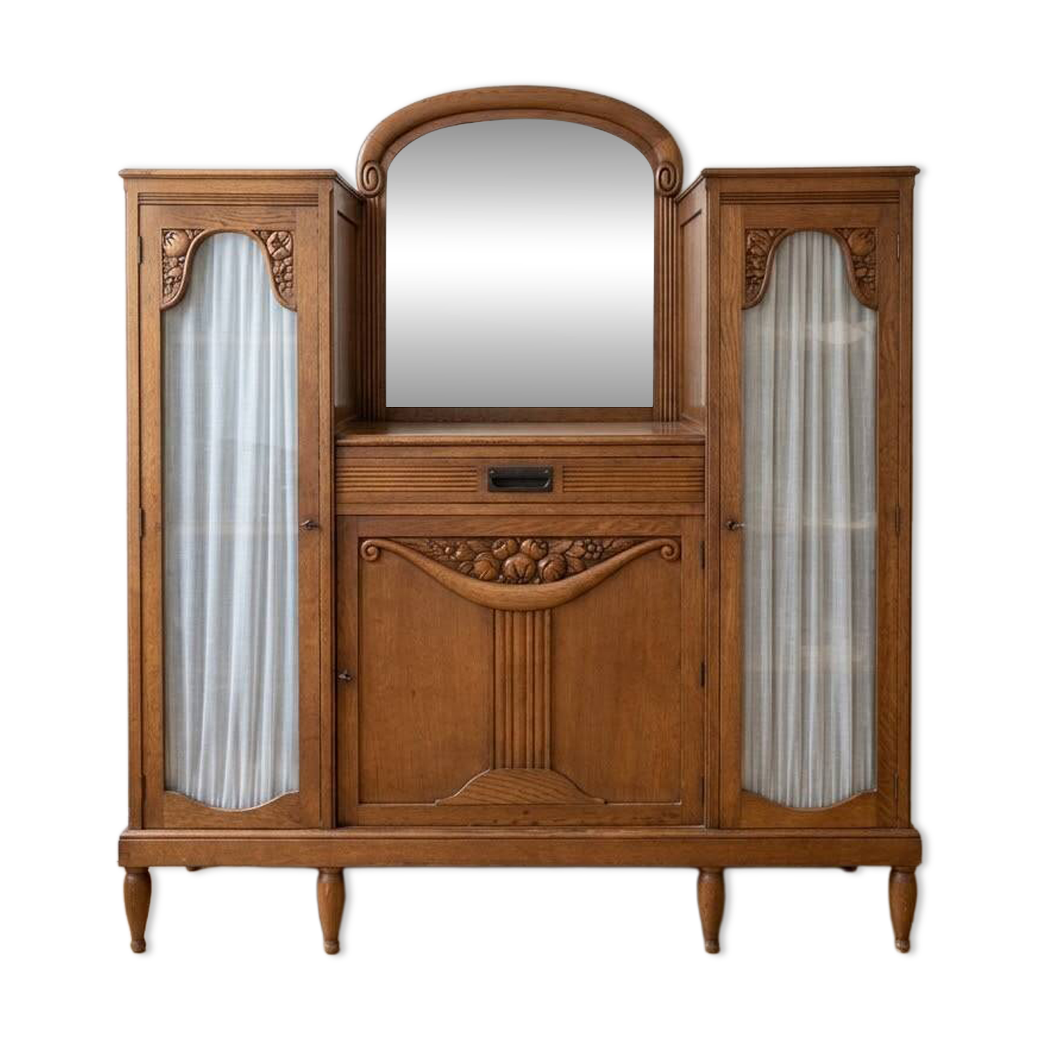 Art Deco sideboard in solid wood with central mirror.