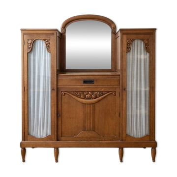 Buffet Art Déco en bois massif avec miroir central