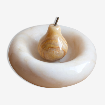White marble and onyx fruit mortar and pestle