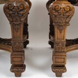 Important Pair of Sculpted Walnut Stools, Louis XIV Style
