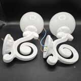 Pair of white enameled cast iron wall sconces, mid-20th century