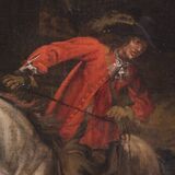 Peinture italienne antique d'une scène de chasse au cerf du XVIIIe siècle