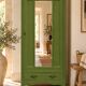 Renovated Art Deco Parisian wardrobe in khaki with original mirror.