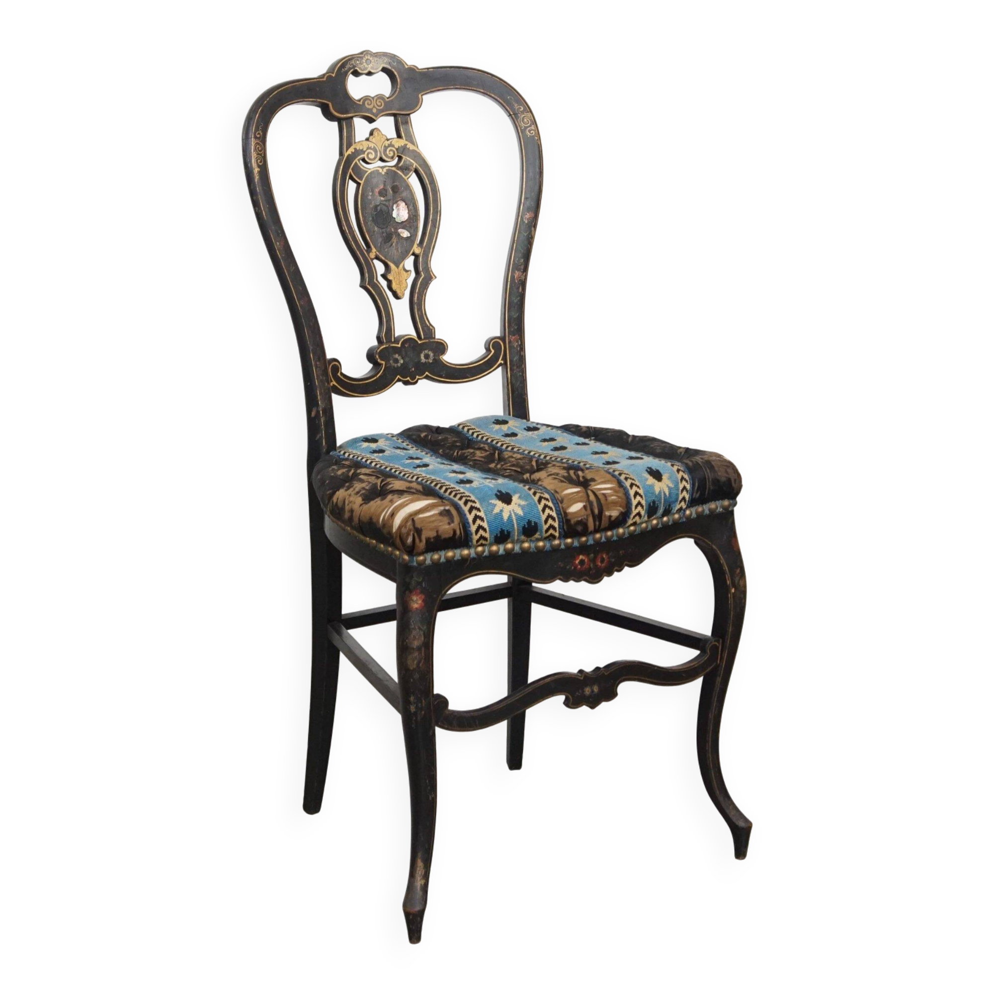 Antique French Napoleon III chair inlaid with mother-of-pearl