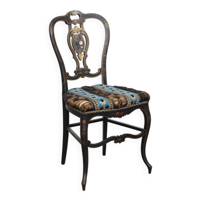 Chaise ancienne française Napoléon III incrustée de nacre