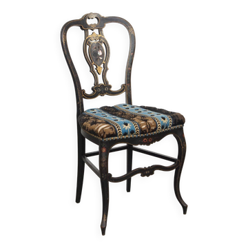 Chaise ancienne française Napoléon III incrustée de nacre