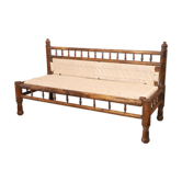 Canapé en teck birman naturel et assise & dosseret en coton tressé