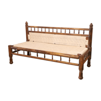 Natural Burmese teak sofa and braided cotton seat & backsplash