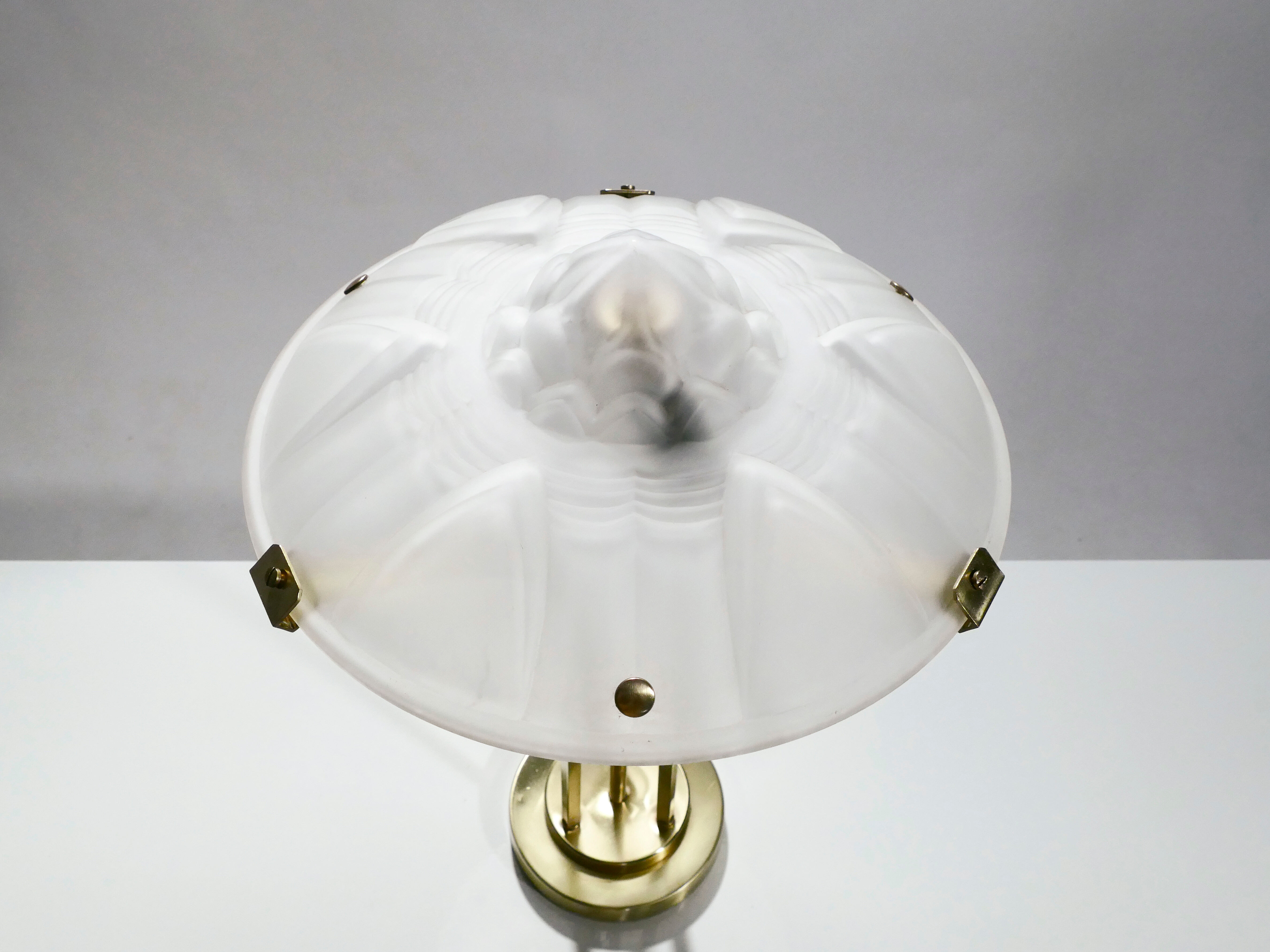 Lamp blown glass frosted around 1940 brass