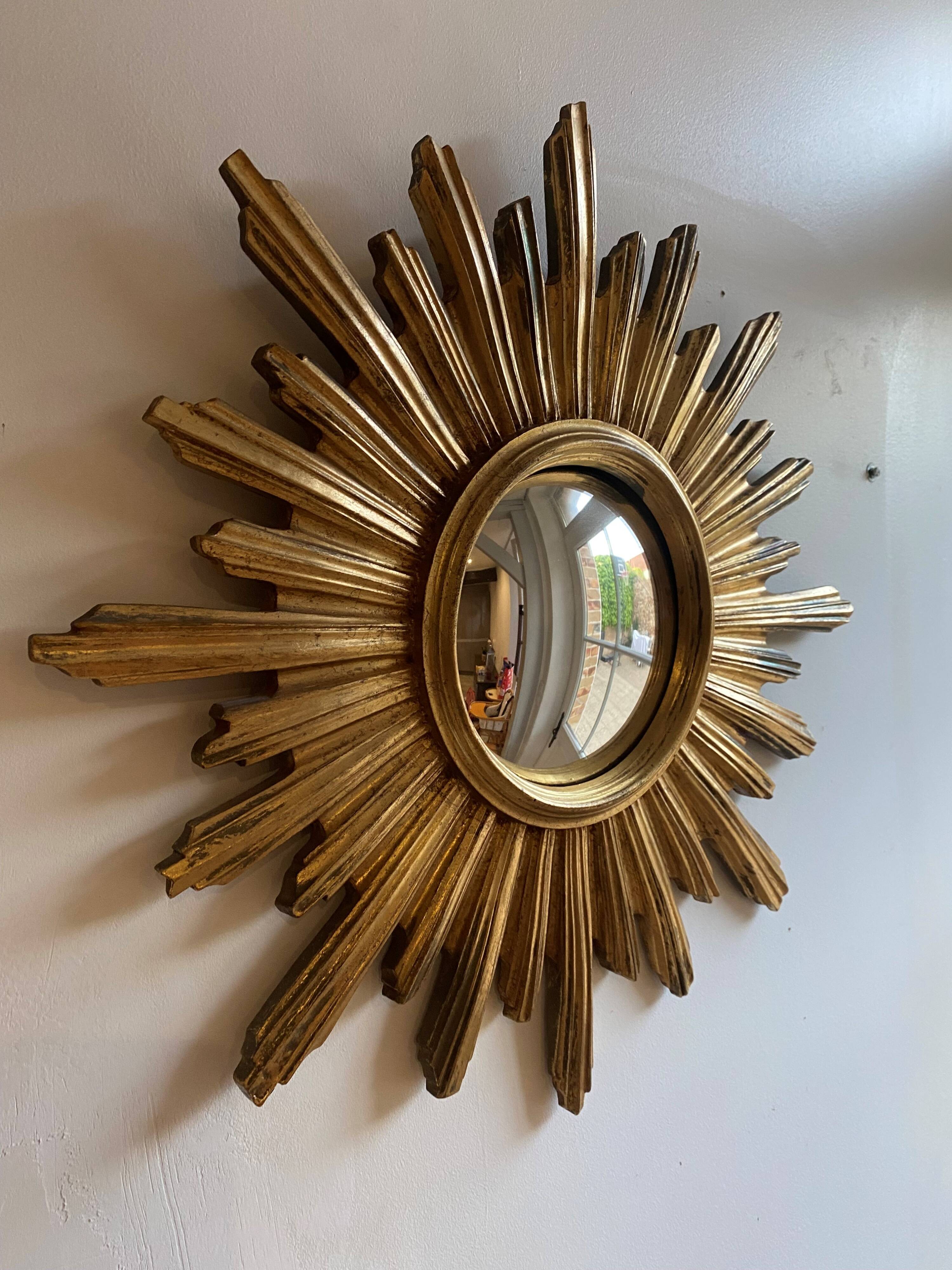 Large witch's eye sun mirror dia 52cm curved vintage 1960