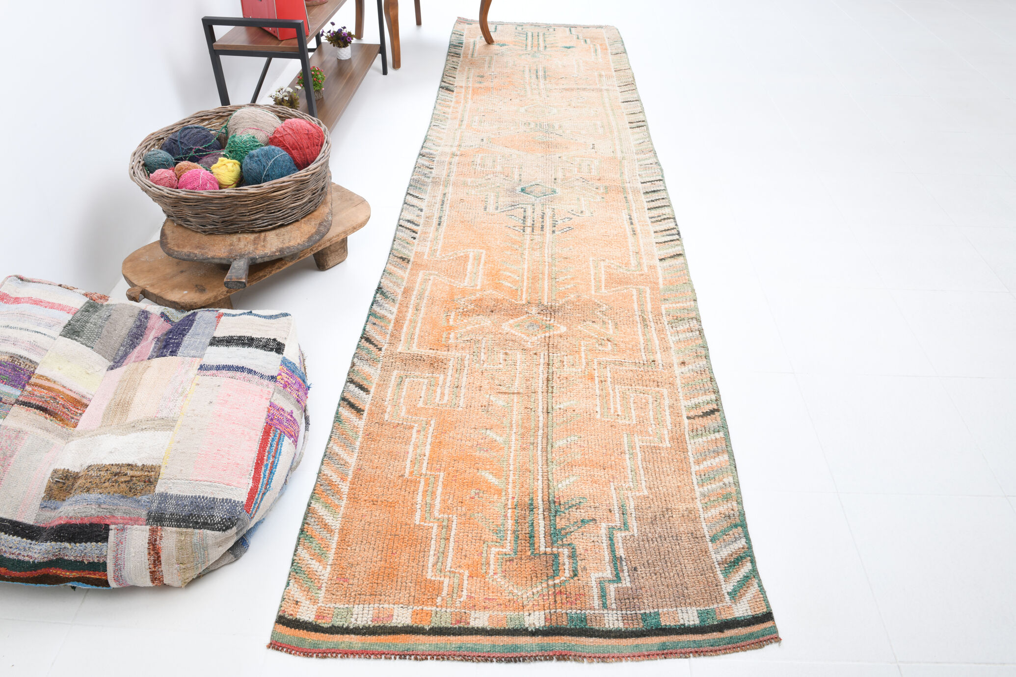 3x12 pale orange herki runner rug 99x380cm