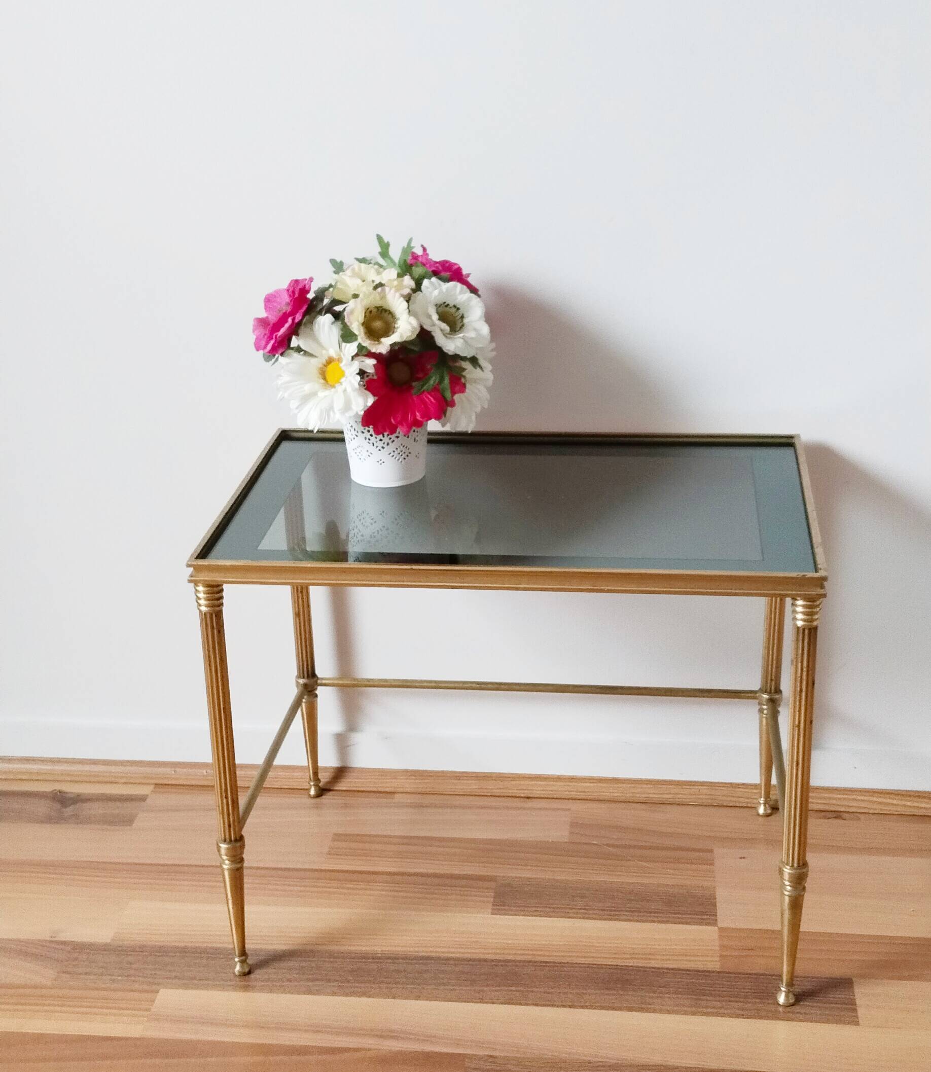 Glass and brass coffee table, 1950s