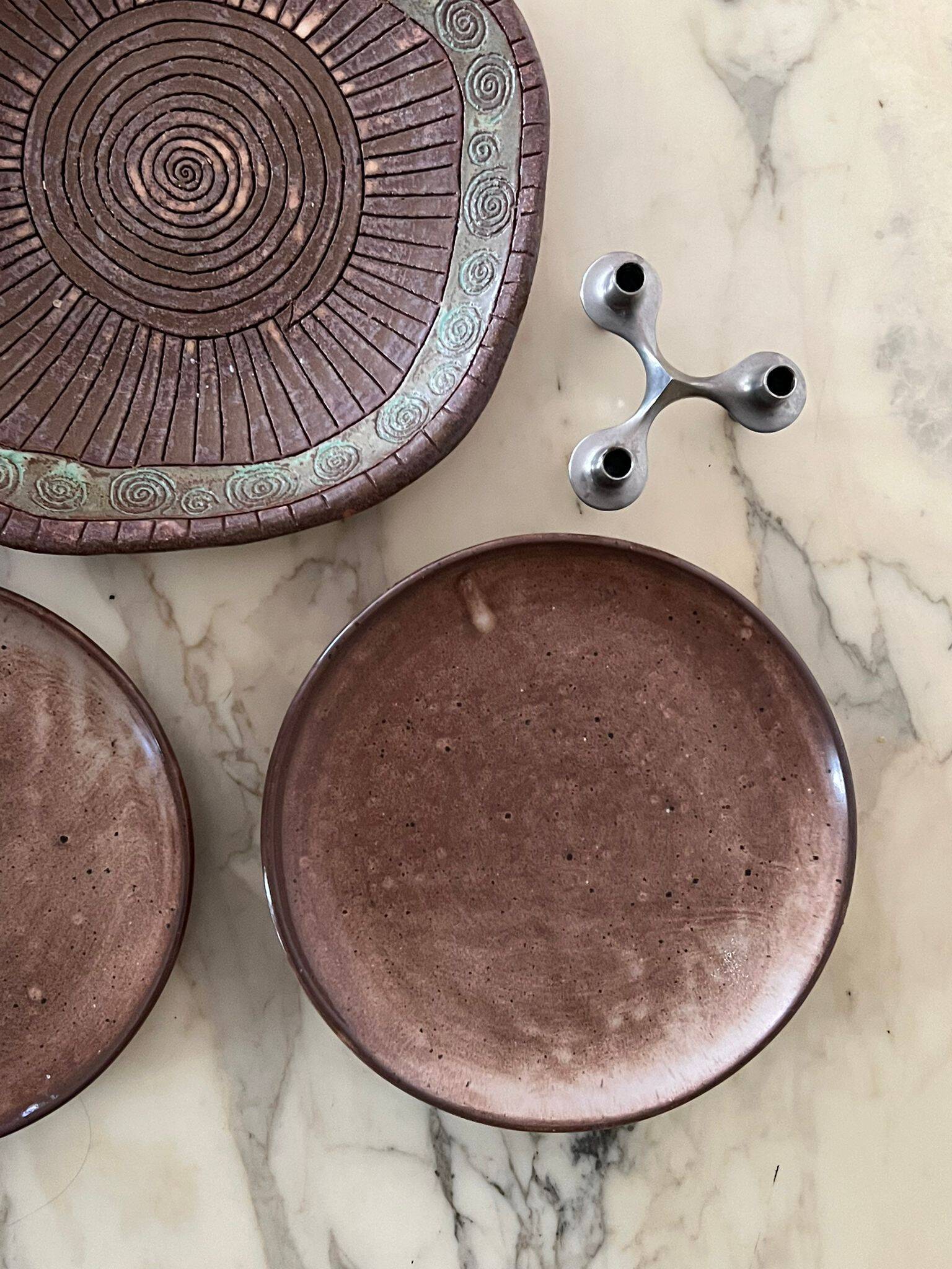 Ceramic service 4 large plates in enamelled stoneware, vallauris 1950