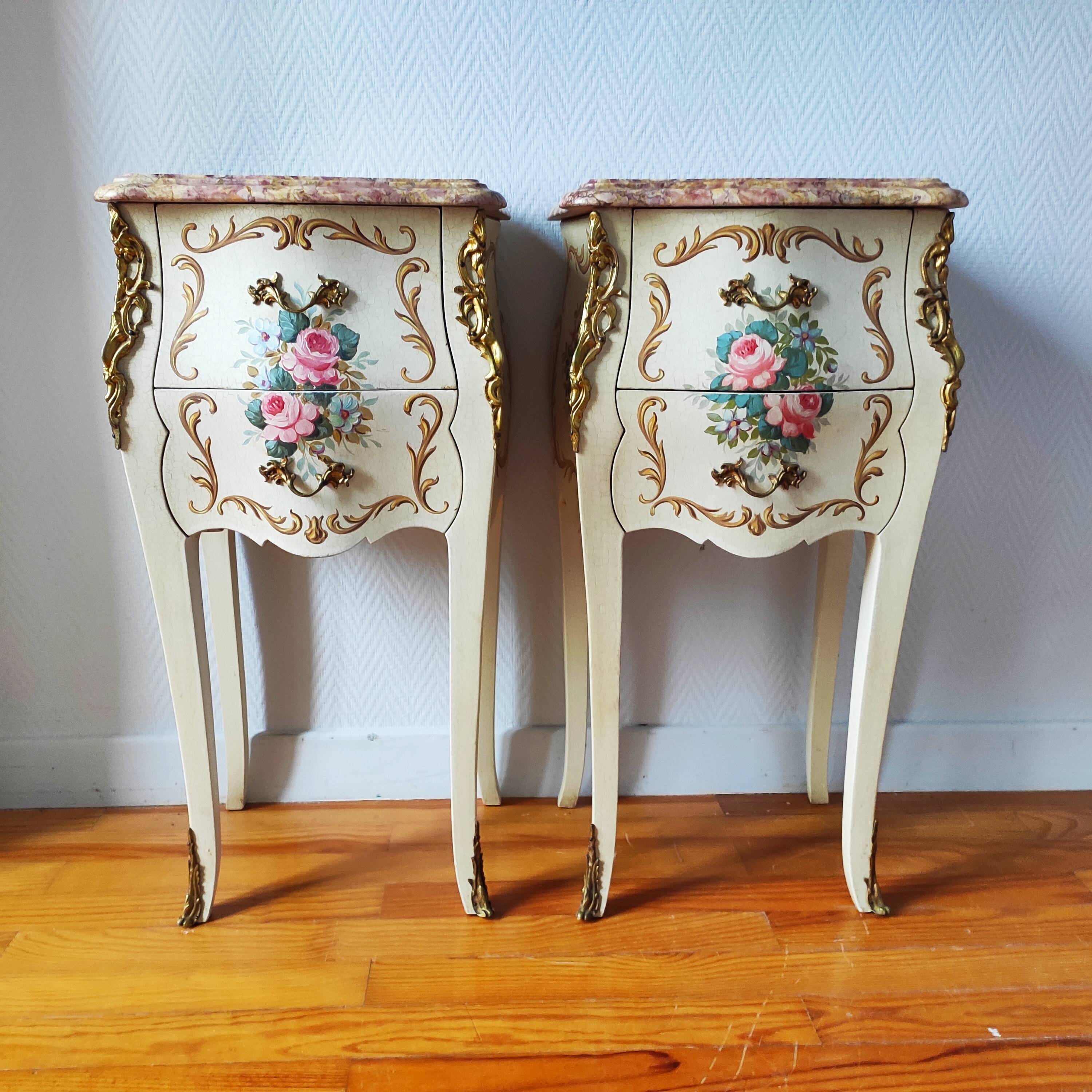 Pair of painted Louis XV style bedside tables