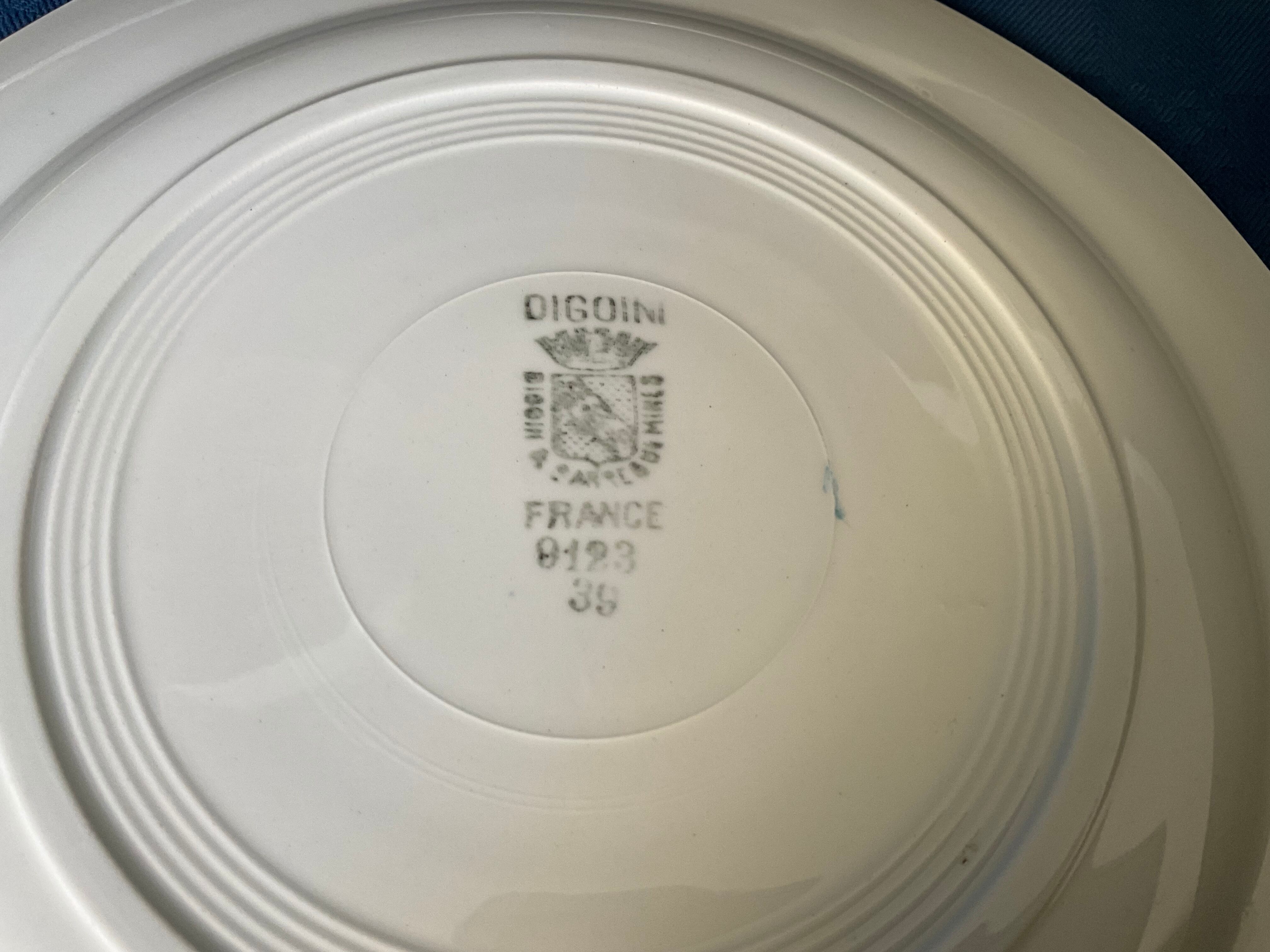 6 vintage octagonal flat plates in floral porcelain, 1960s