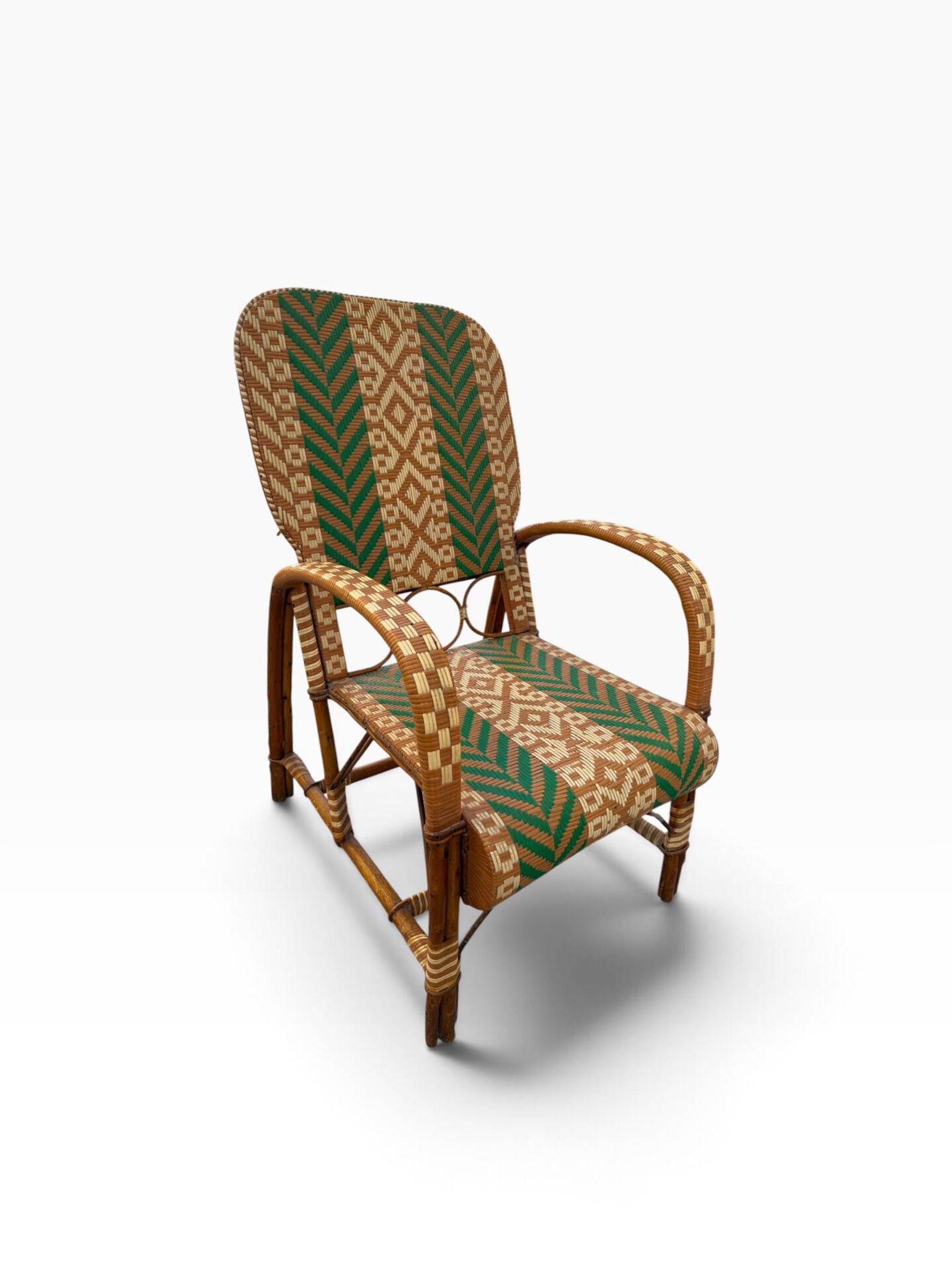 Fauteuils en rotin éclissé style Audoux Minet des années 50 F