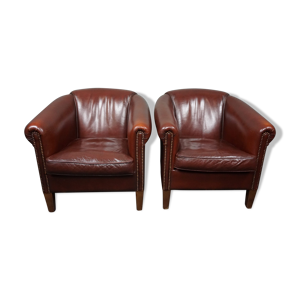 Ensemble de 2 fauteuils club en cuir de mouton