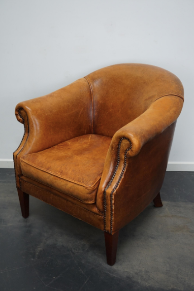 Fauteuil club vintage en cuir couleur cognac Pays-Bas