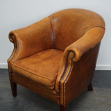 Fauteuil club vintage en cuir couleur cognac Pays-Bas