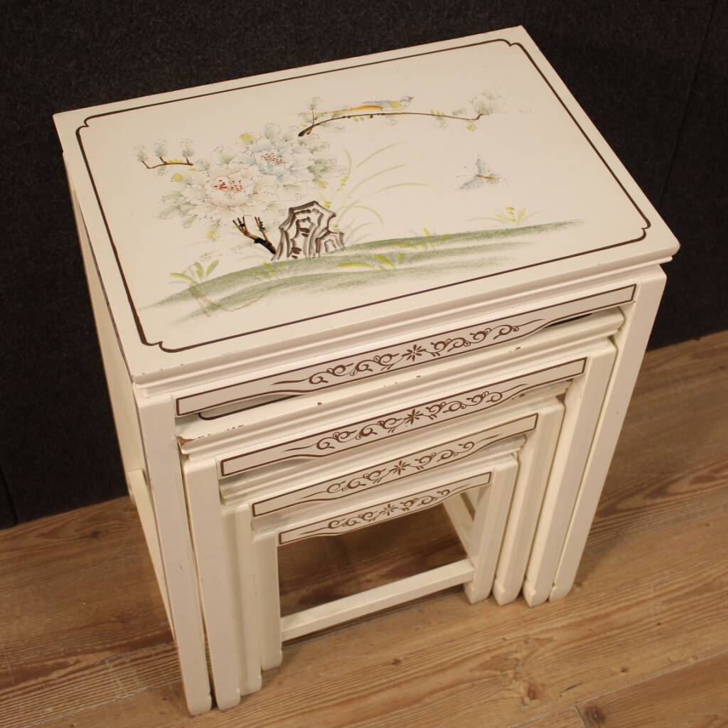 Set of 4 French lacquered and painted coffee tables