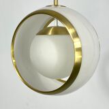Stilux Milano, gilded aluminum, opaline and perspex pendant. Italy 1960s
