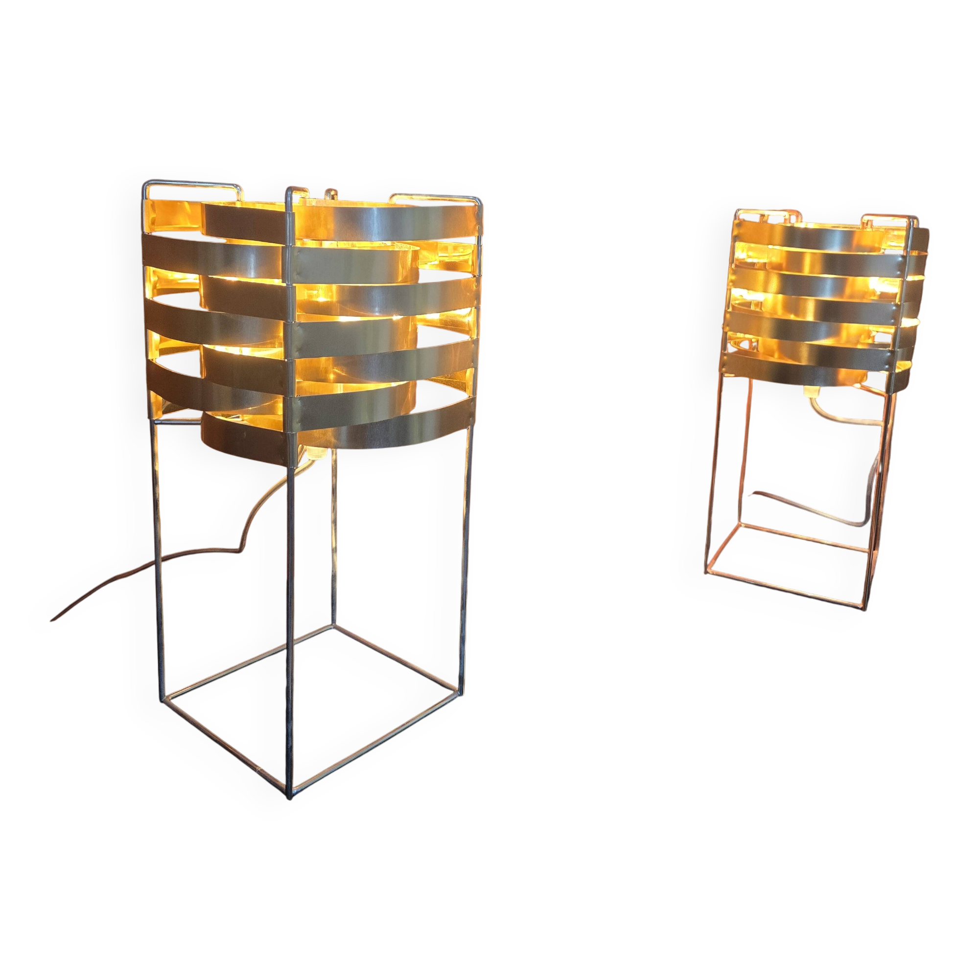 Pair of lamps max sauzé – ekilux – vintage design metal brass