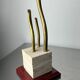 Serre-livres sculpture brutaliste en travertin, bois et bronze, Espagne années 1970