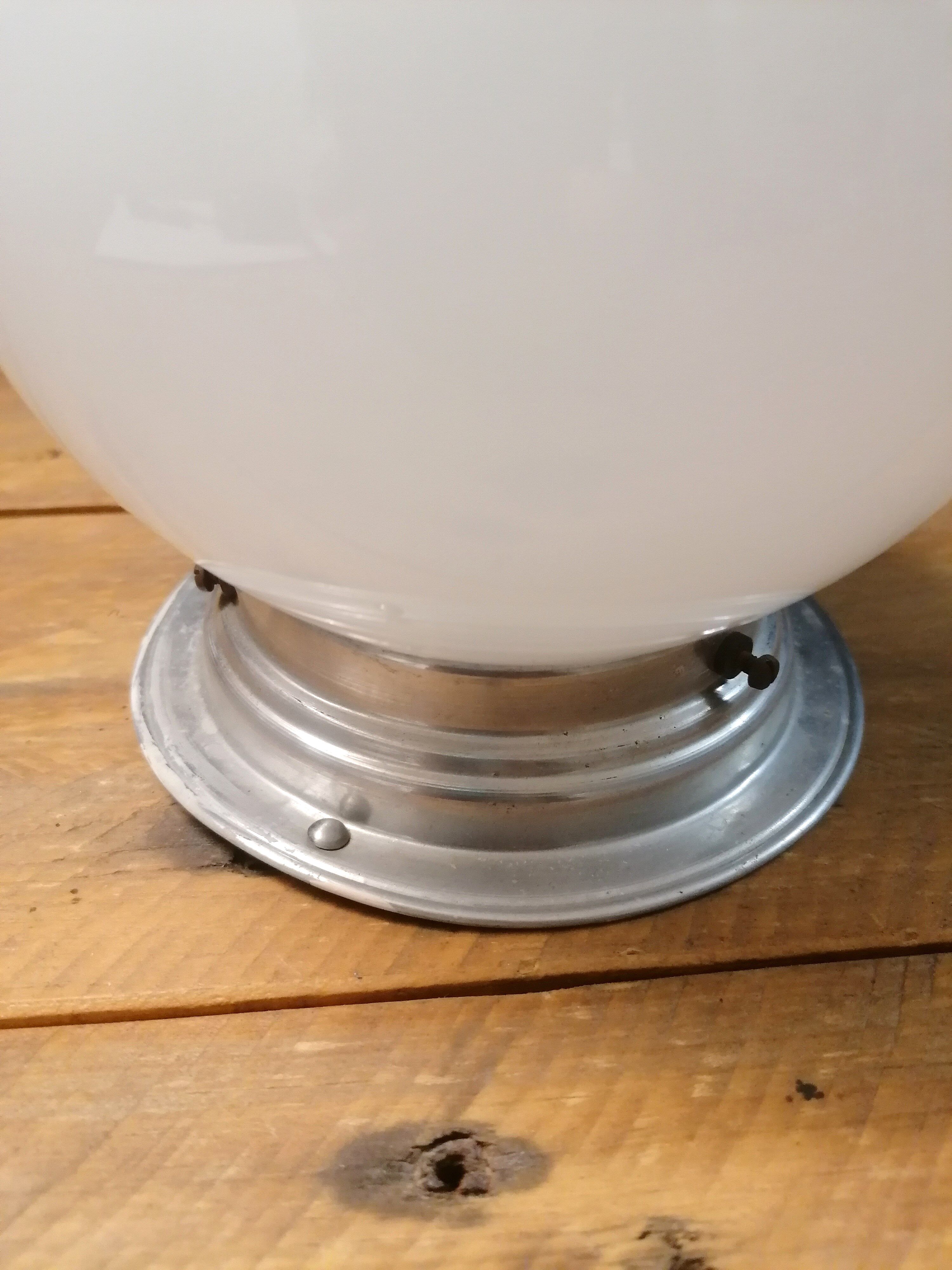 Art deco ceiling lamp, globe white opaline, 15 cm, circa 1940