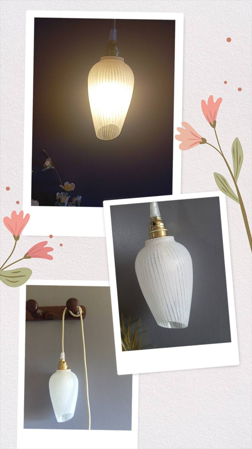 Portable hanging lamp 1970/80 white granite glass